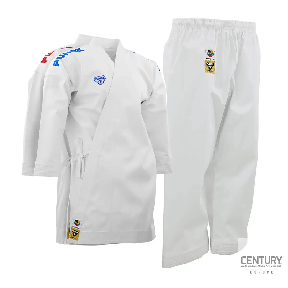 PUNOK WKF Competition Gold Kata karatedräkt 3-delat set vit bomull