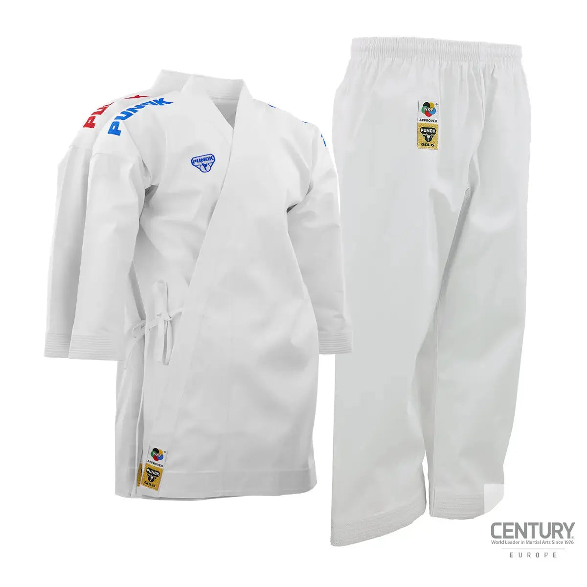 PUNOK WKF Competition Gold Kata karatedräkt 3-delat set vit bomull