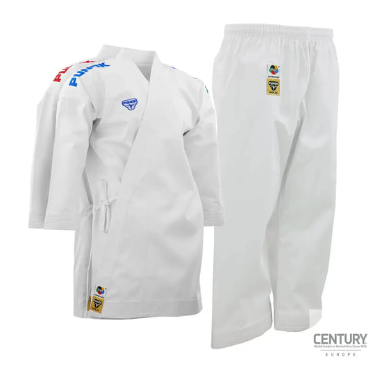 PUNOK WKF Competition Gold Kata karatedräkt 3-delat set vit bomull