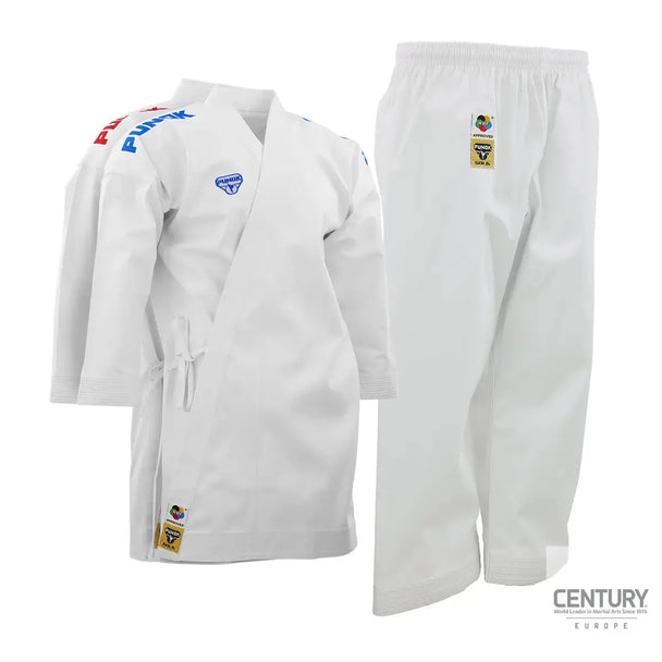 PUNOK WKF Competition Gold Kata karatedräkt 3-delat set vit bomull